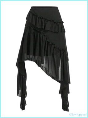 Plus Size Tiered Ruffle Midi Skirt Asymmetrical Hem Flowy